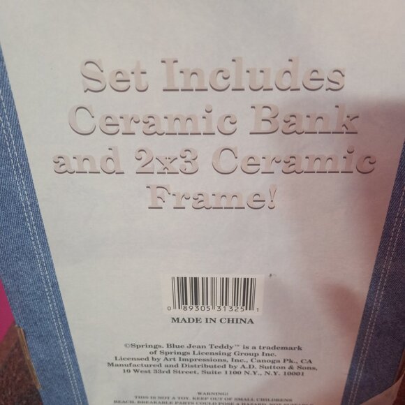 Blue Jean Teddy Bear Baby Boy Ceramic Coin Piggy Bank & Picture Frame Set - Picture 9 of 13